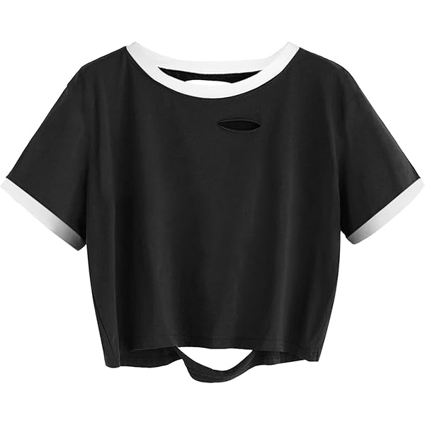 SweatyRocks Women's Short Sleeve Cutout Tee Shirt Distressed Crop
